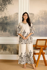 Pearlvine Off-White & Olive Botanical Cotton Flex Co-ord Set from Me&My
