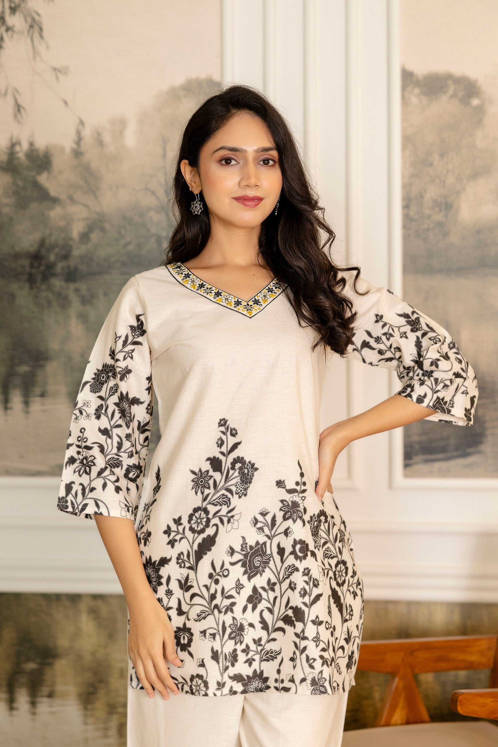 Pearlvine Off-White & Olive Botanical Cotton Flex Co-ord Set from Me&My