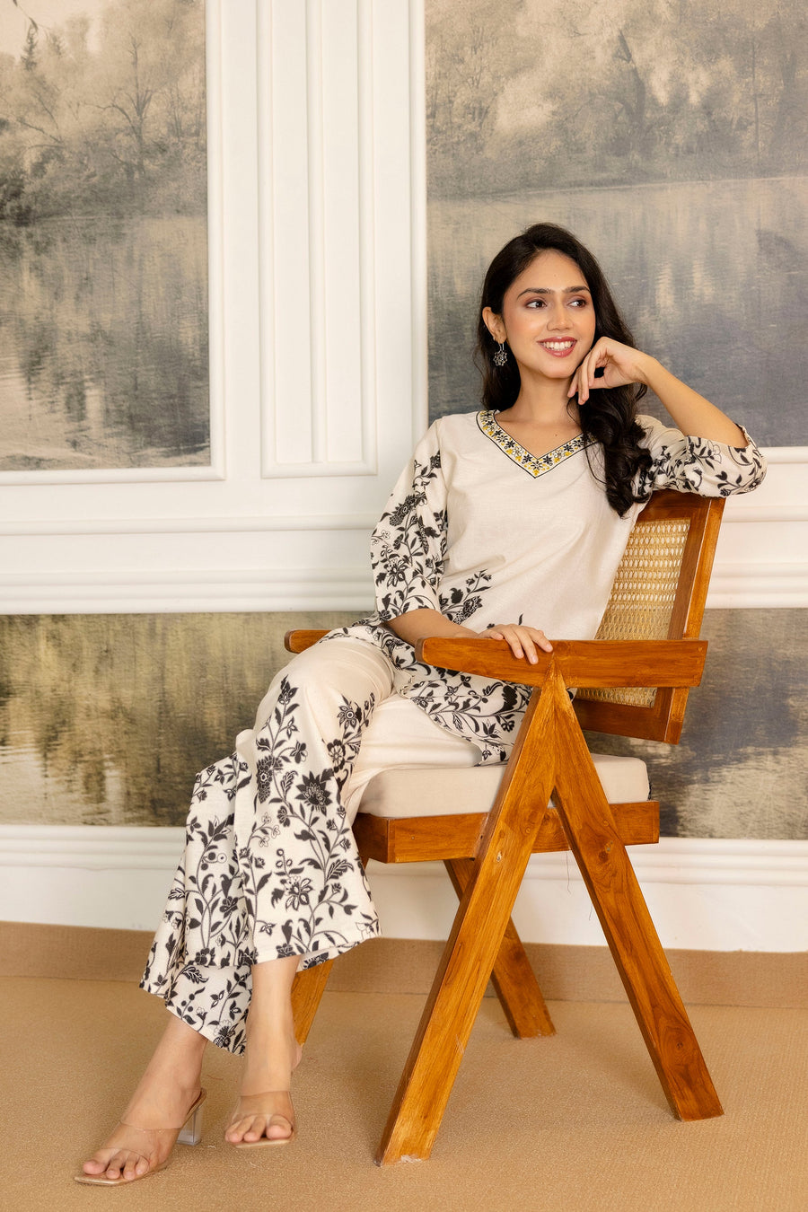 Pearlvine Off-White & Olive Botanical Cotton Flex Co-ord Set — image 3