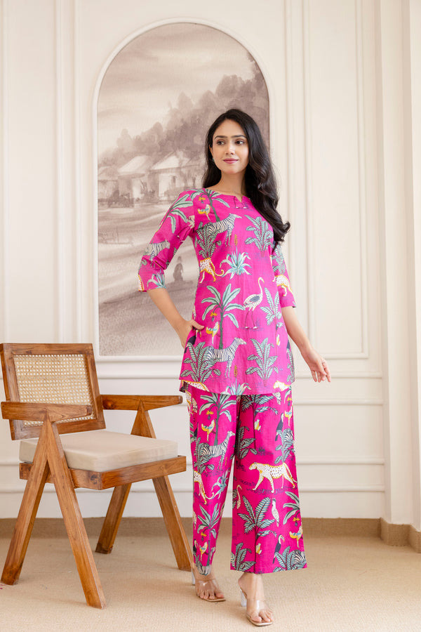 Pink Cotton Botanical Co-ord Set