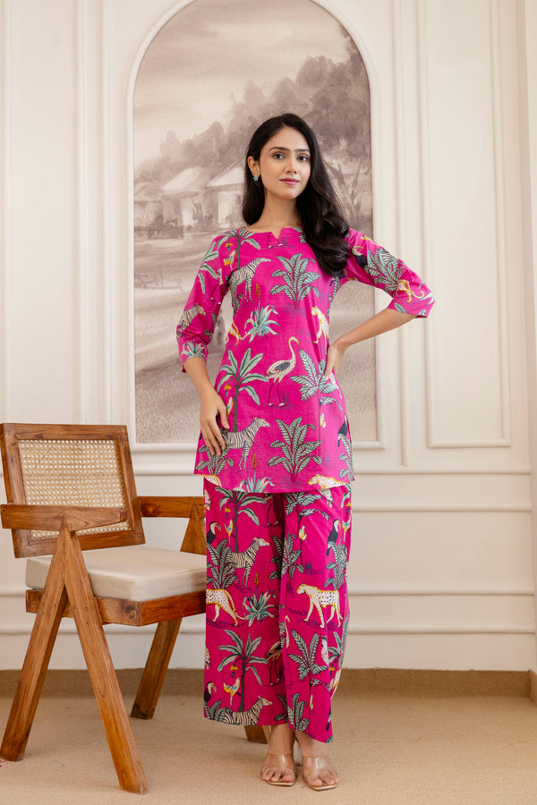 Pink Cotton Botanical Co-ord Set