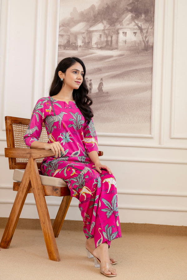 Pink Cotton Botanical Co-ord Set