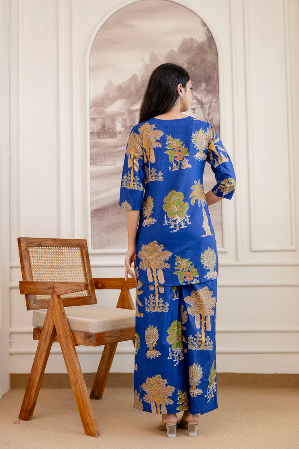 Blue Cotton Botanical Co-ord Set