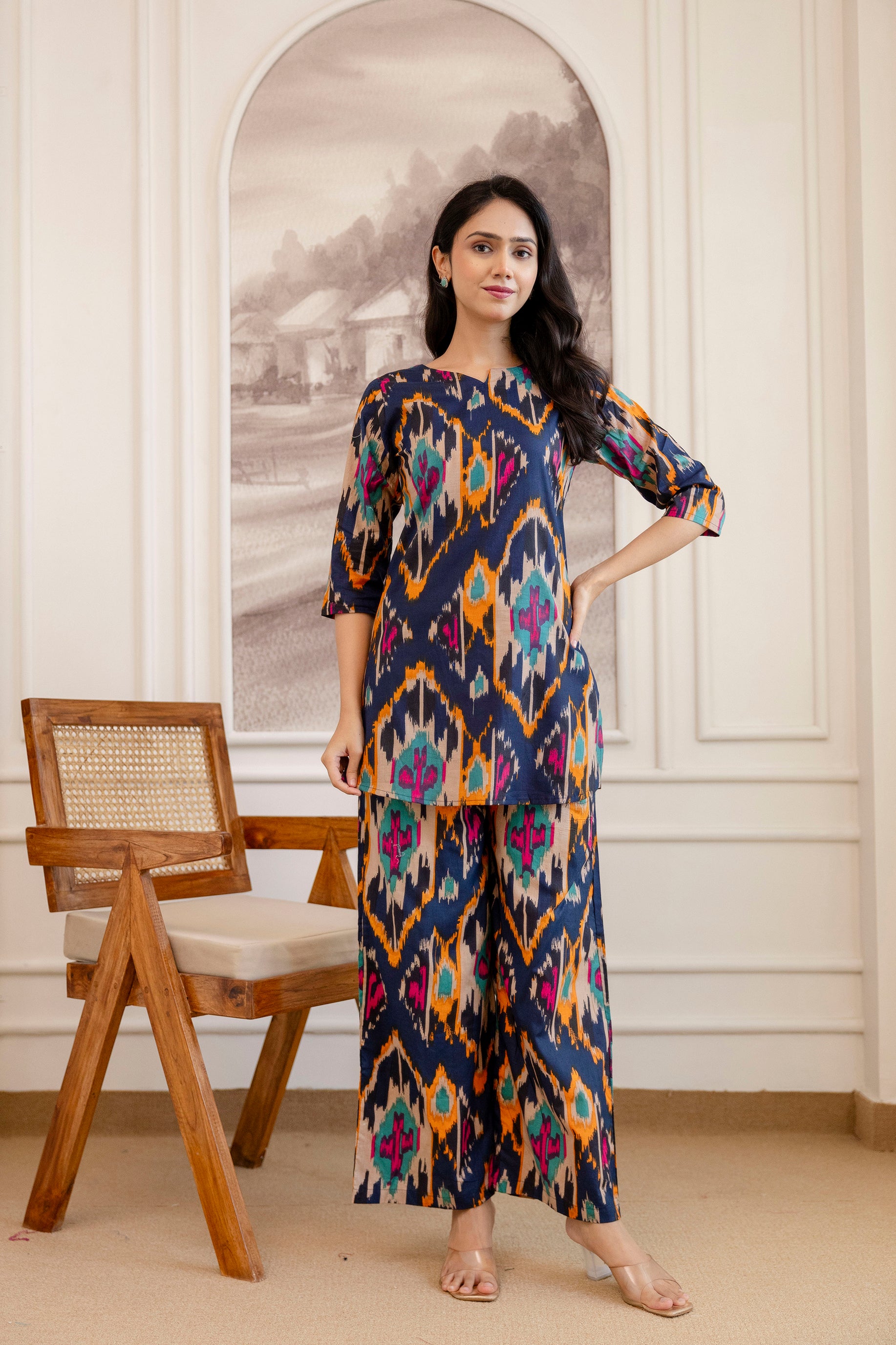 Blue Cotton Abstract Co-ord Set