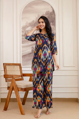 Blue Cotton Abstract Co-ord Set