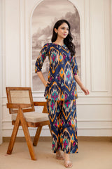 Blue Cotton Abstract Co-ord Set