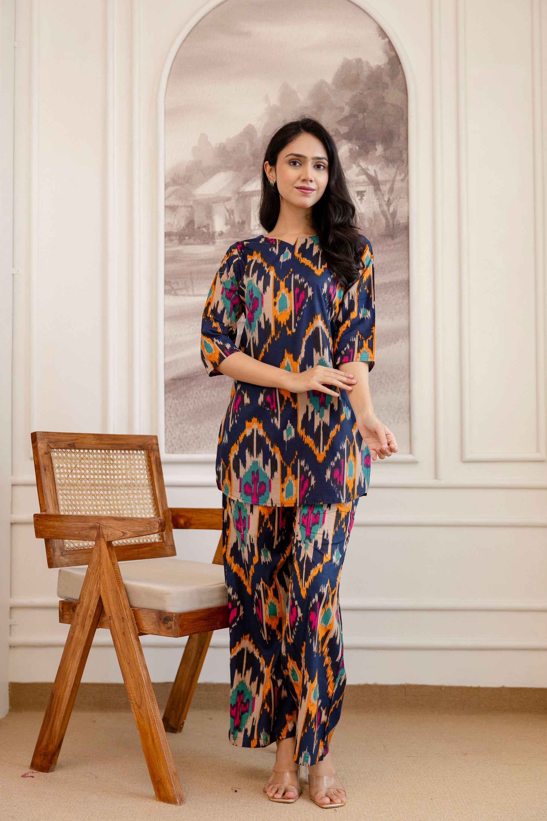 Blue Cotton Abstract Co-ord Set