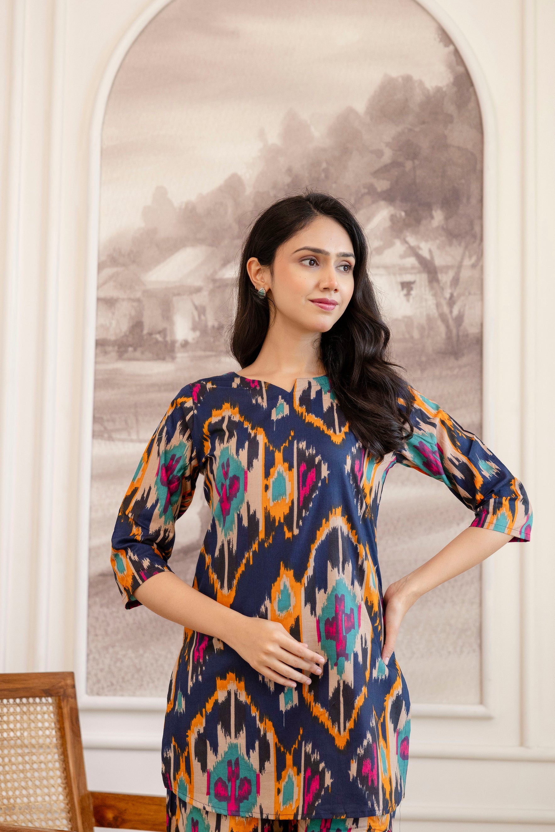 Blue Cotton Abstract Co-ord Set