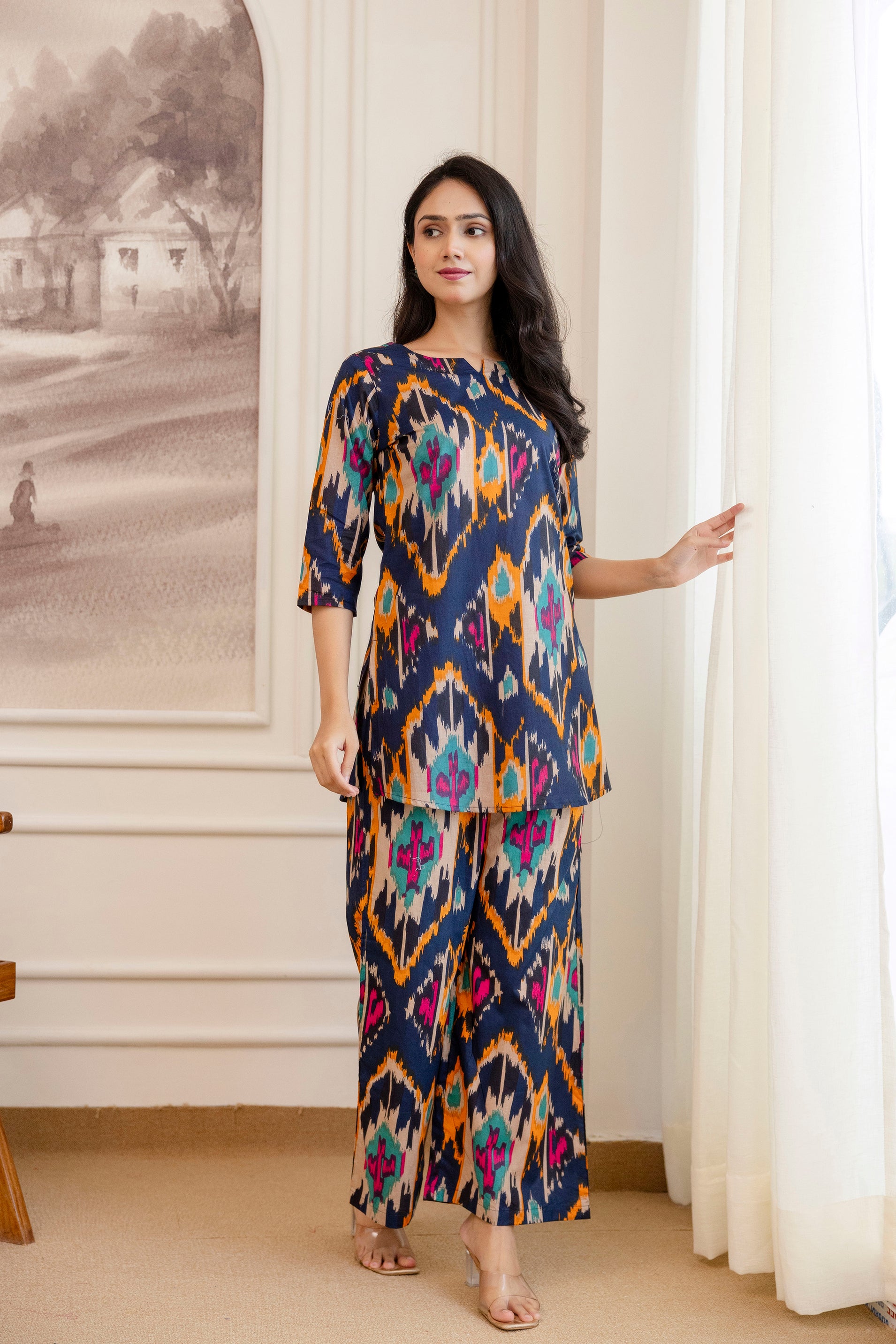 Blue Cotton Abstract Co-ord Set
