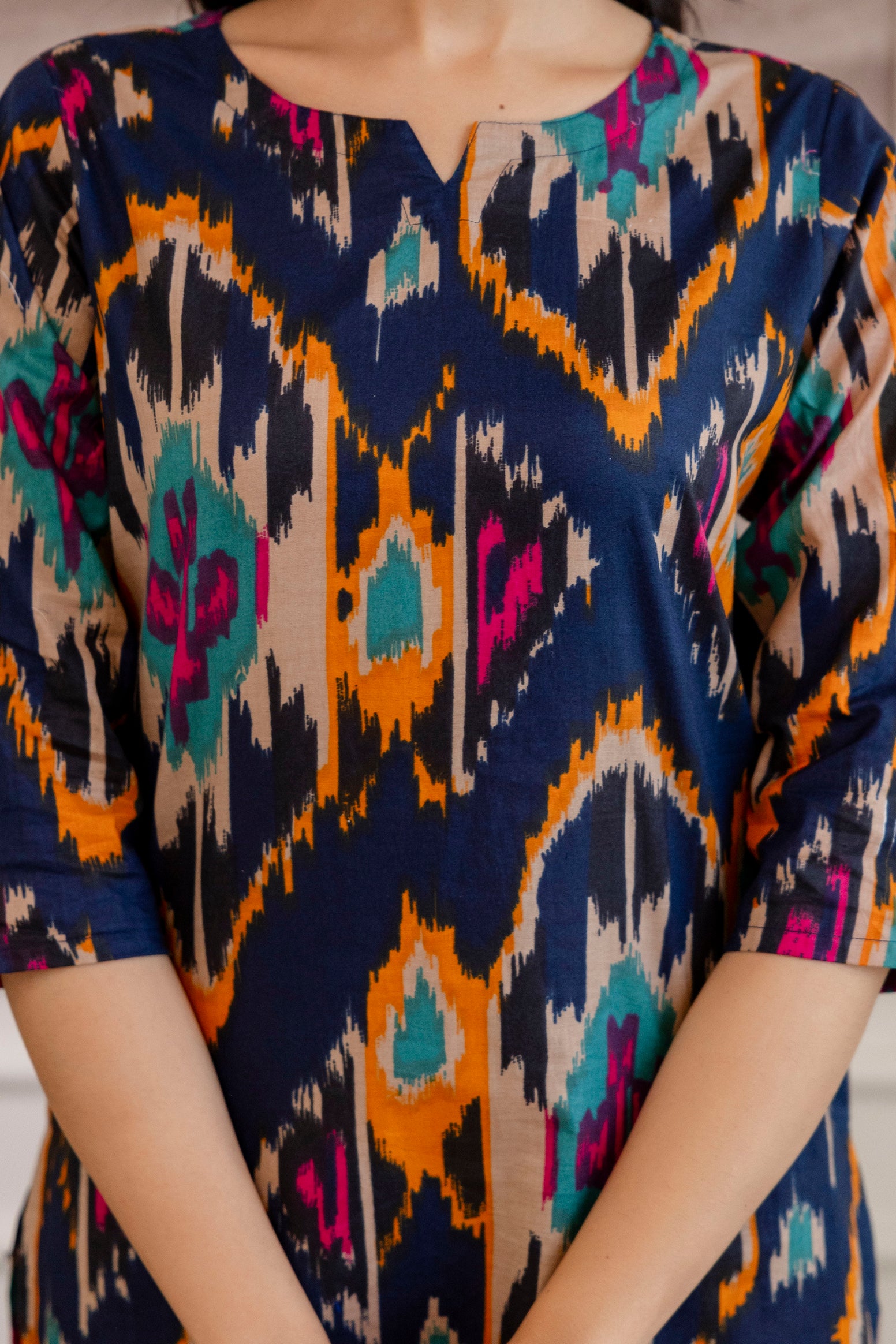 Blue Cotton Abstract Co-ord Set