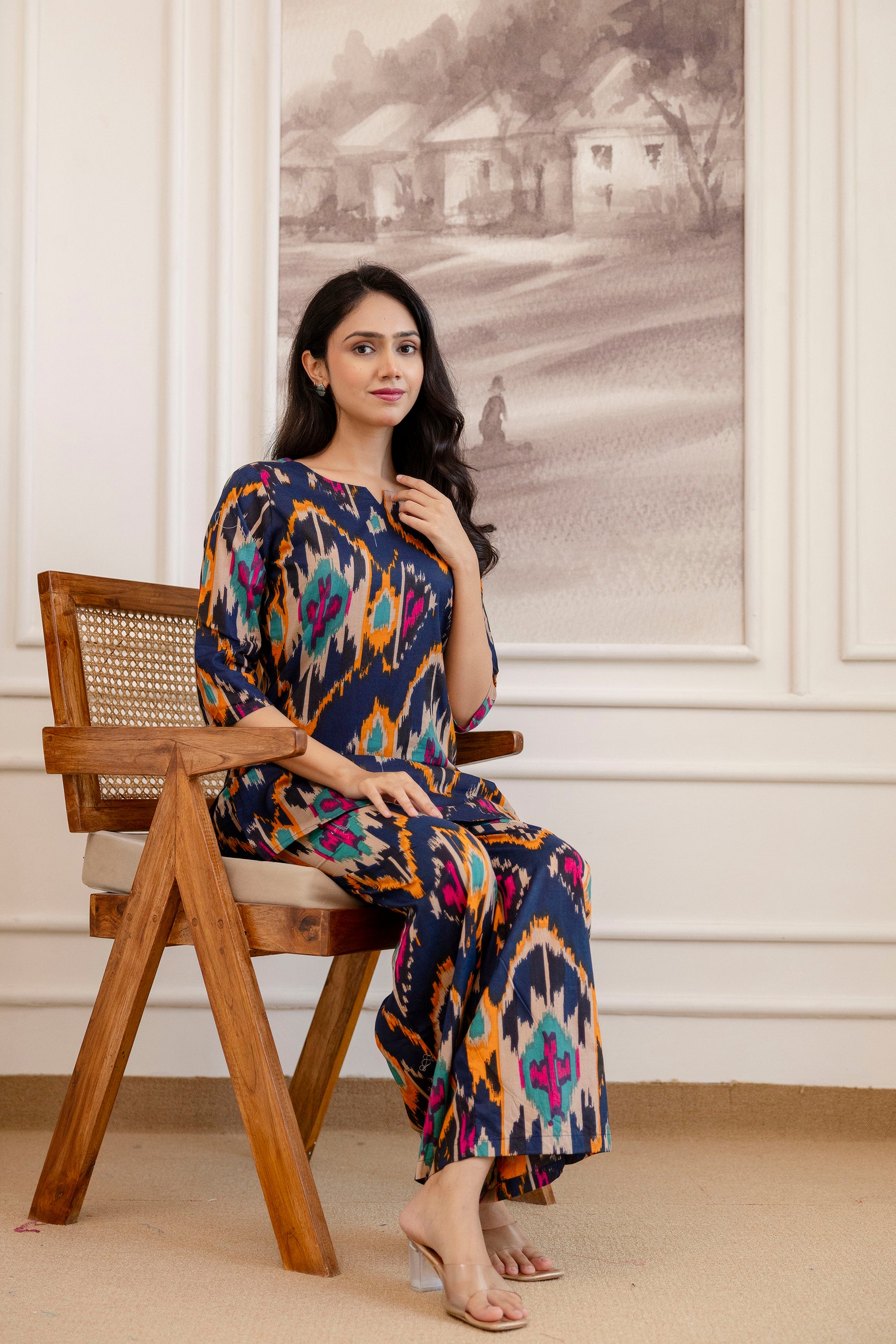 Blue Cotton Abstract Co-ord Set