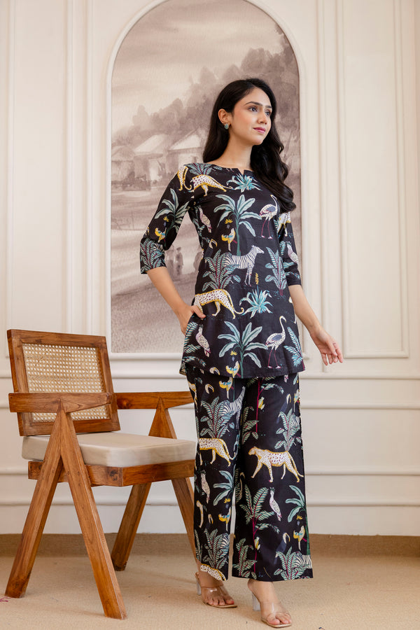 Black Cotton Botanical Co-ord Set
