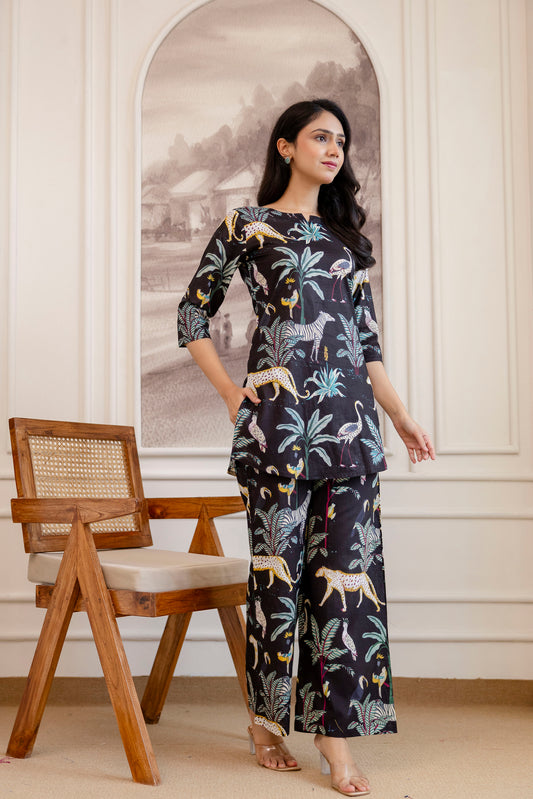 Black Cotton Botanical Co-ord Set - Me&My