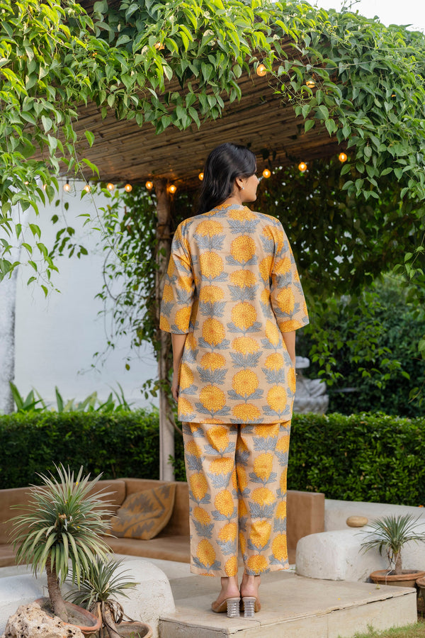 Chrysanthemum Bloom Angrakha Cotton Co-ord Set