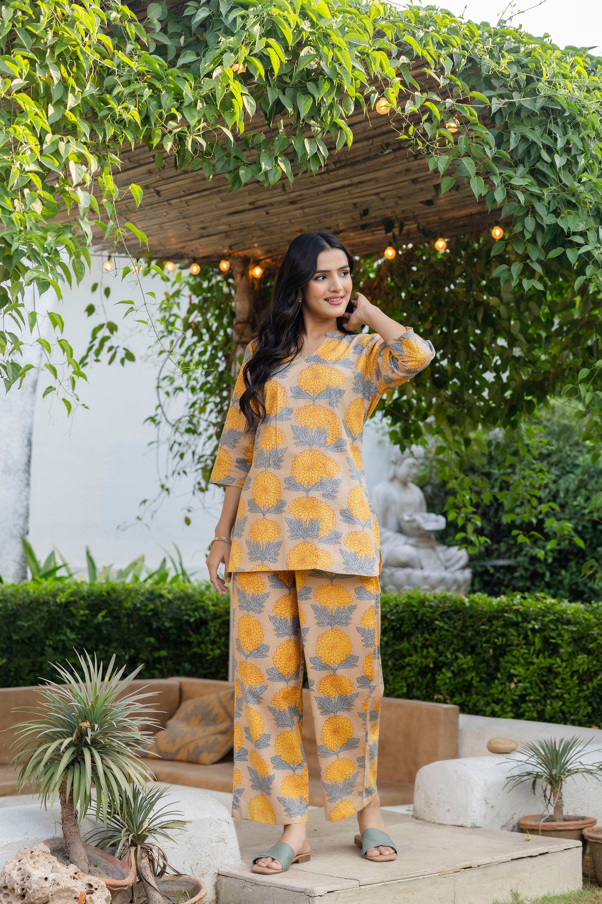 Chrysanthemum Bloom Angrakha Cotton Co-ord Set - Me&My