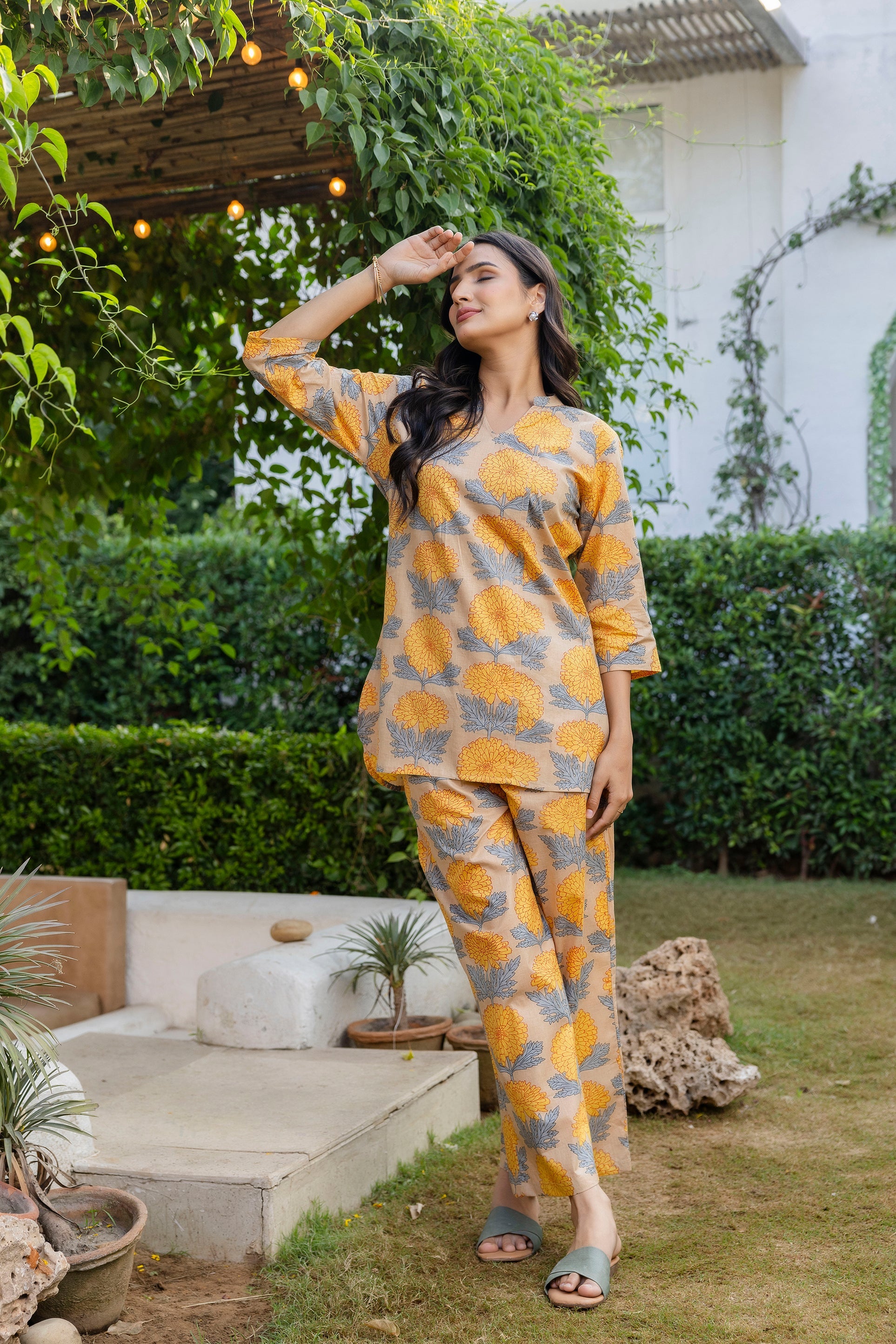 Chrysanthemum Bloom Angrakha Cotton Co-ord Set - Me&My