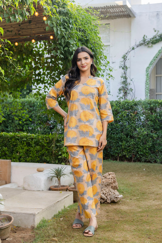 Chrysanthemum Bloom Angrakha Cotton Co-ord Set - Me&My