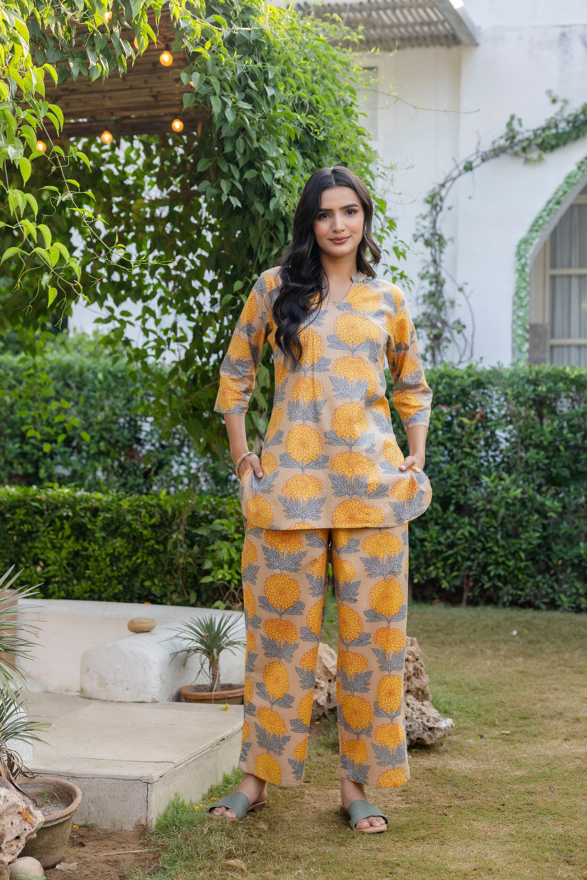 Chrysanthemum Bloom Angrakha Cotton Co-ord Set - Me&My