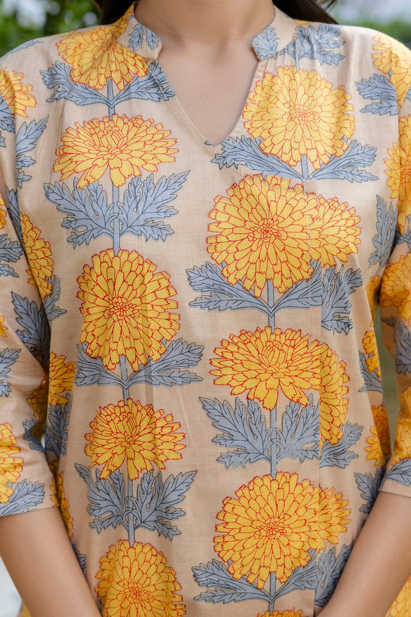 Chrysanthemum Bloom Angrakha Cotton Co-ord Set