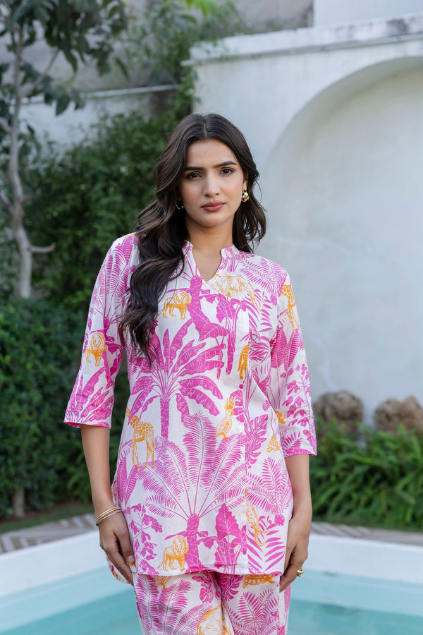 Tropical Safari Angrakha Cotton Co-ord Set
