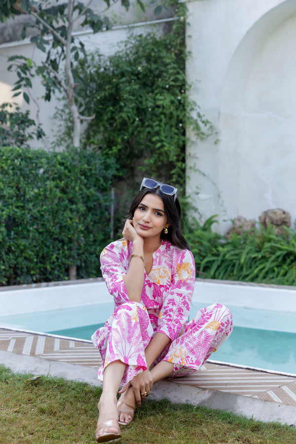 Tropical Safari Angrakha Cotton Co-ord Set