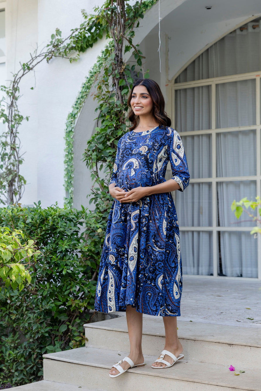Royal Paisley Flared Maternity Gown — image 9
