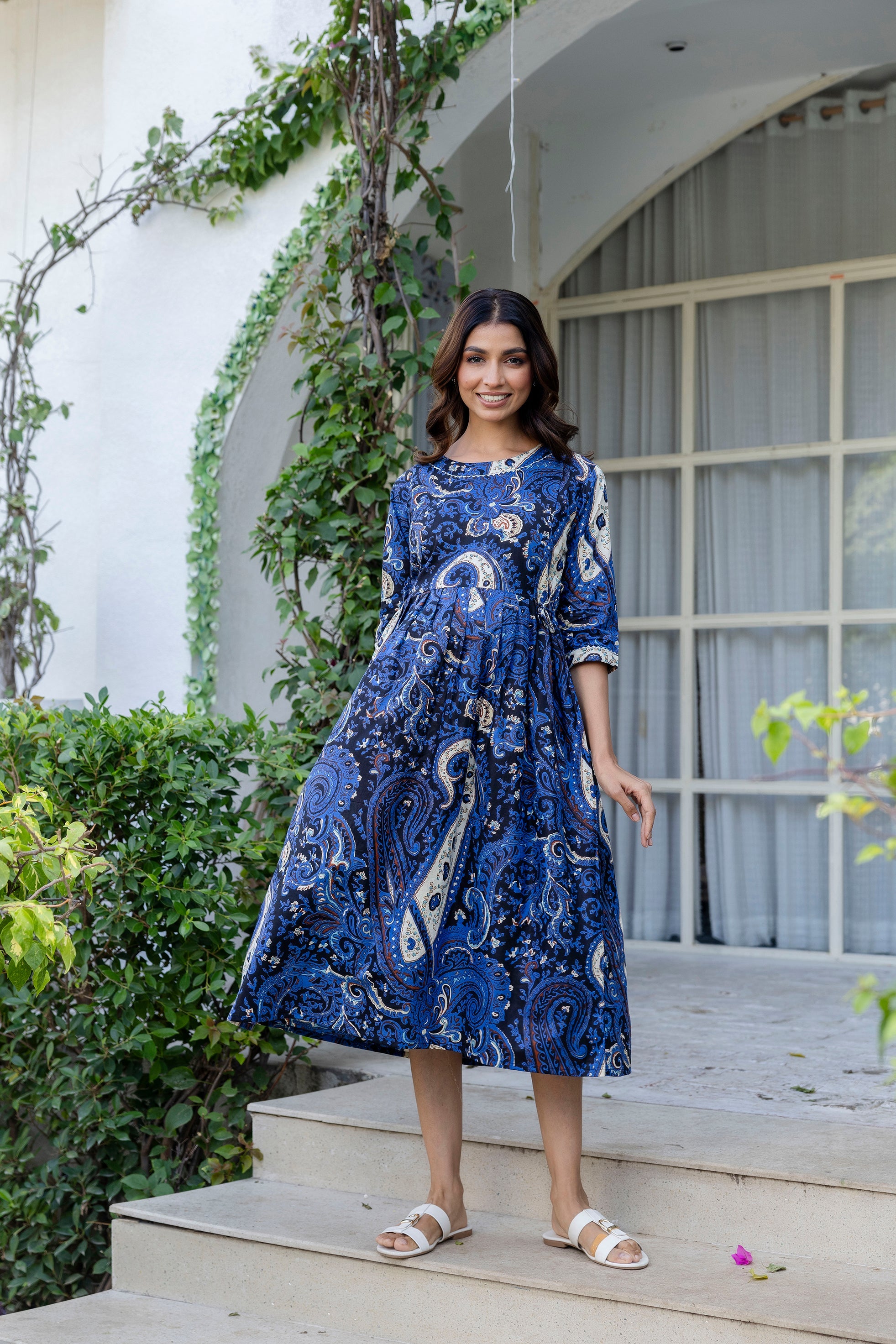 Royal Paisley Flared Maternity Gown - Me&My