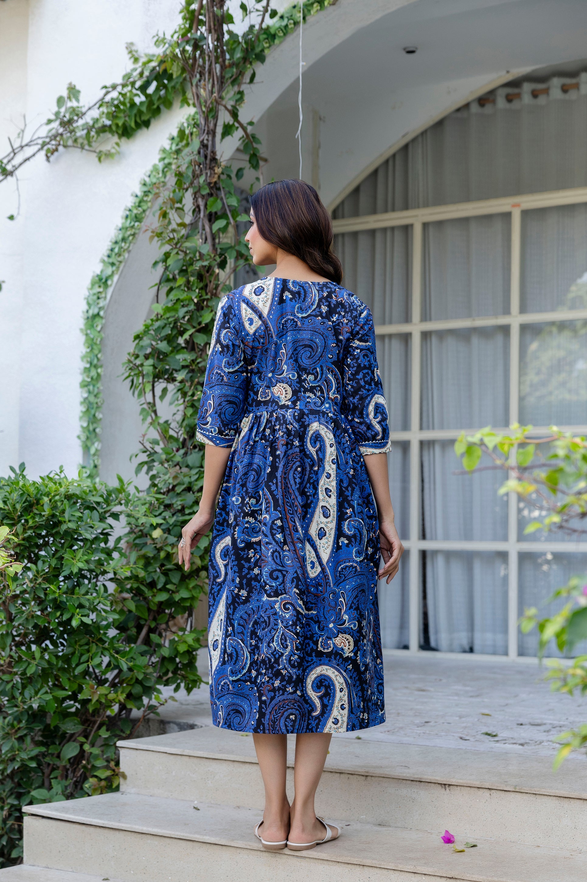 Royal Paisley Flared Maternity Gown - Me&My