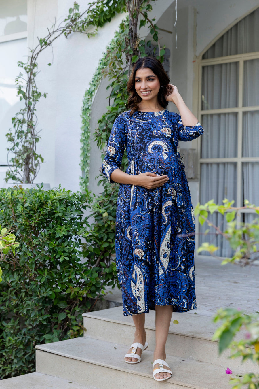 Royal Paisley Flared Maternity Gown — image 3