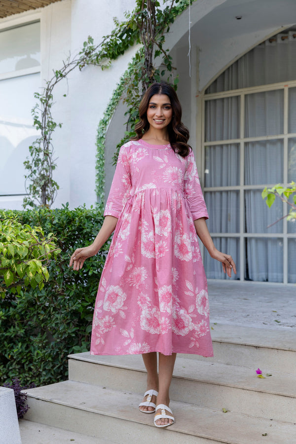 Blush Peony Flared Maternity Gown
