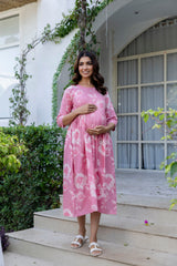 Blush Peony Flared Maternity Gown - Me&My