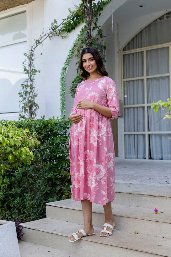 Blush Peony Flared Maternity Gown
