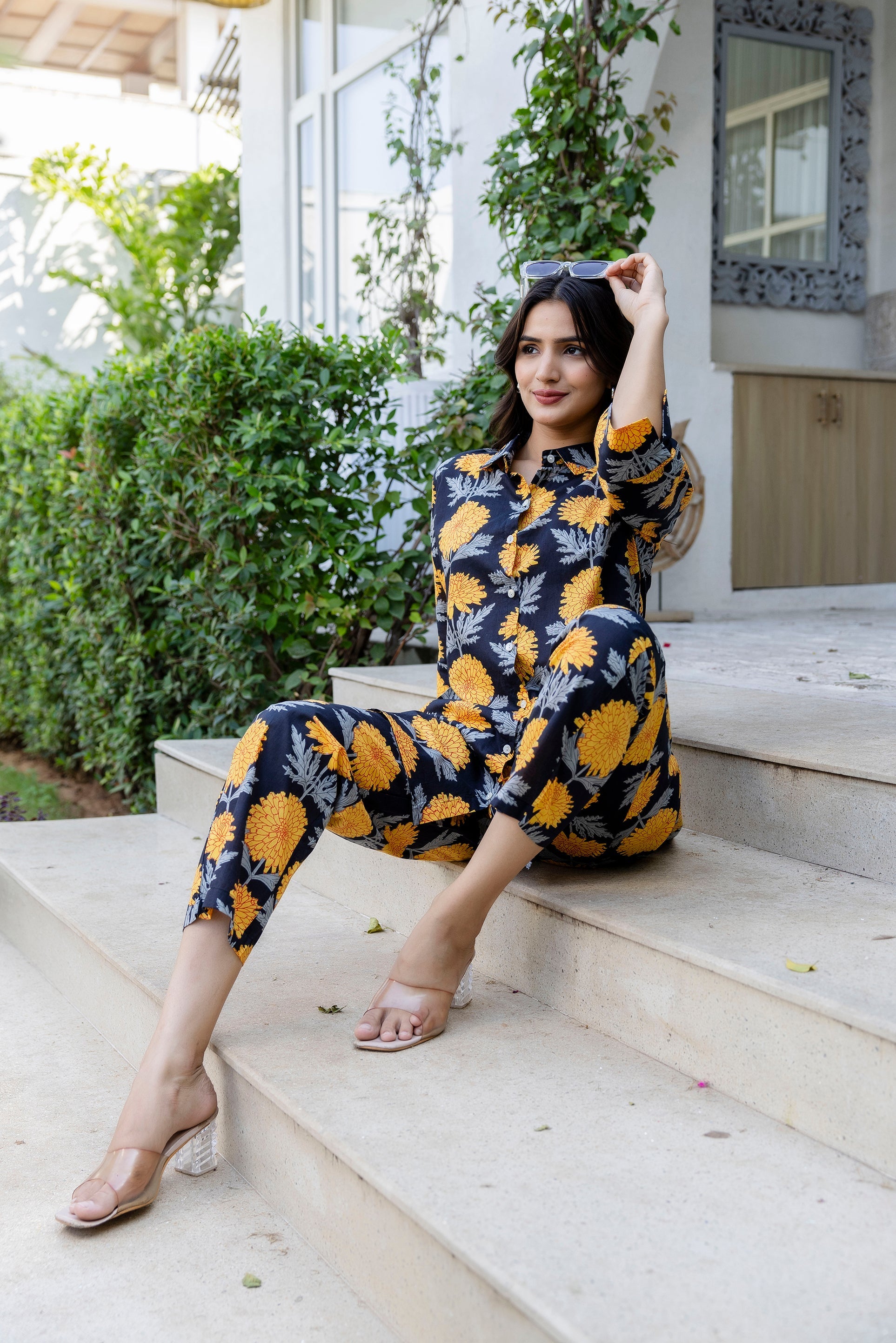 Midnight Sunflower Shirt Style Cotton Co-ord Set - Me&My