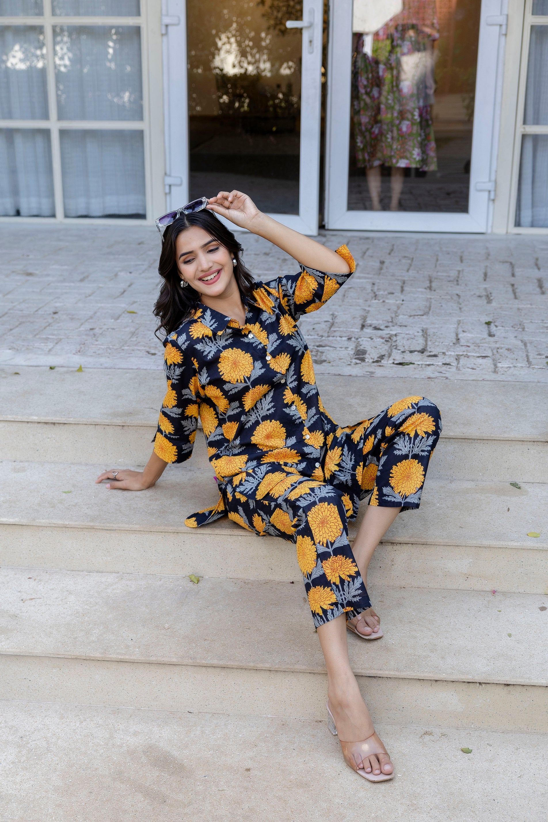 Midnight Sunflower Shirt Style Cotton Co-ord Set - Me&My