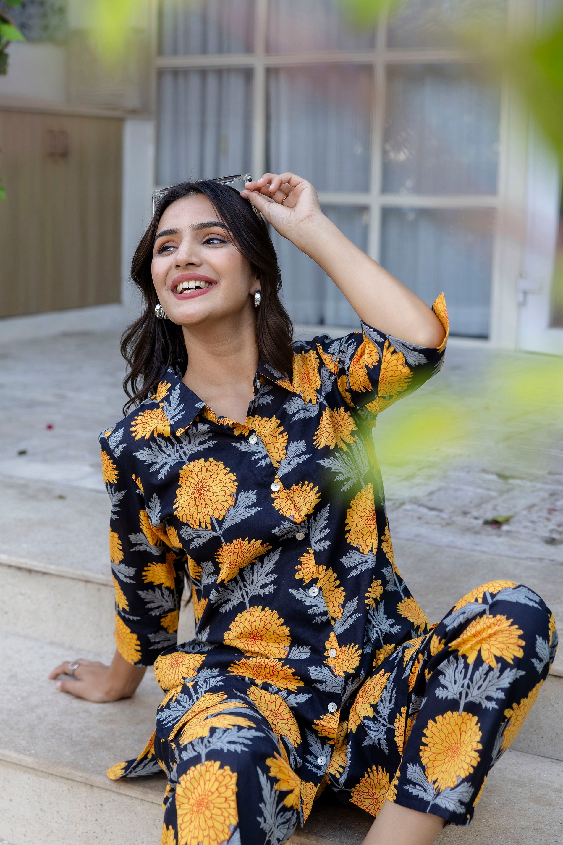 Midnight Sunflower Shirt Style Cotton Co-ord Set - Me&My