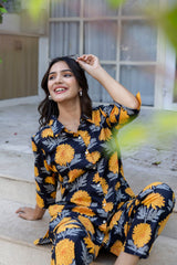 Midnight Sunflower Shirt Style Cotton Co-ord Set - Me&My