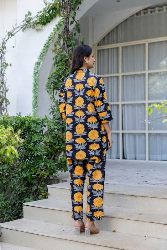 Midnight Sunflower Shirt Style Cotton Co-ord Set - Me&My