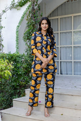 Midnight Sunflower Shirt Style Cotton Co-ord Set - Me&My