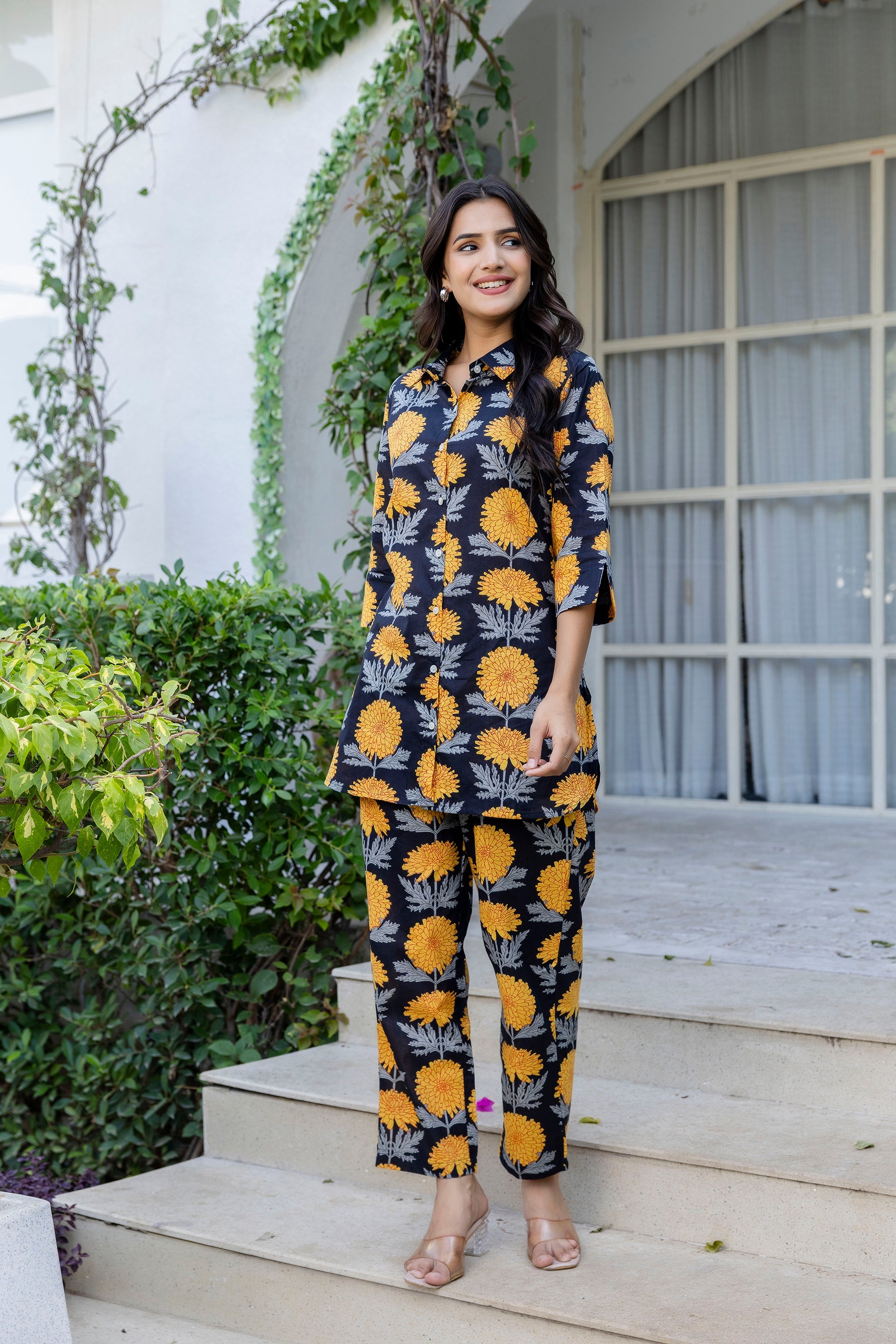 Midnight Sunflower Shirt Style Cotton Co-ord Set - Me&My