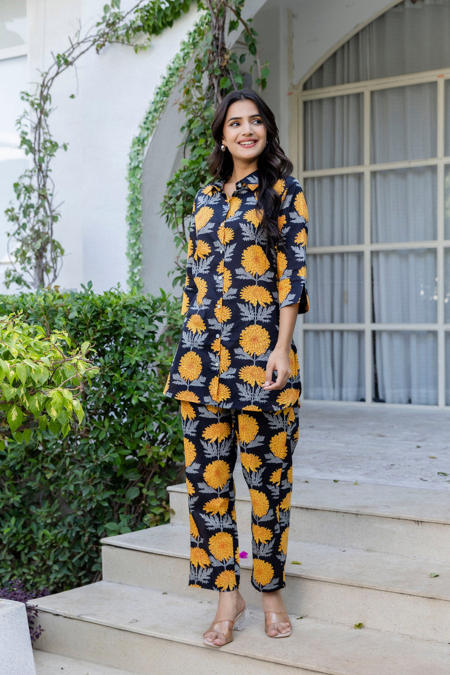 Midnight Sunflower Shirt Style Cotton Co-ord Set — image 12