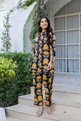 Midnight Sunflower Shirt Style Cotton Co-ord Set - Me&My