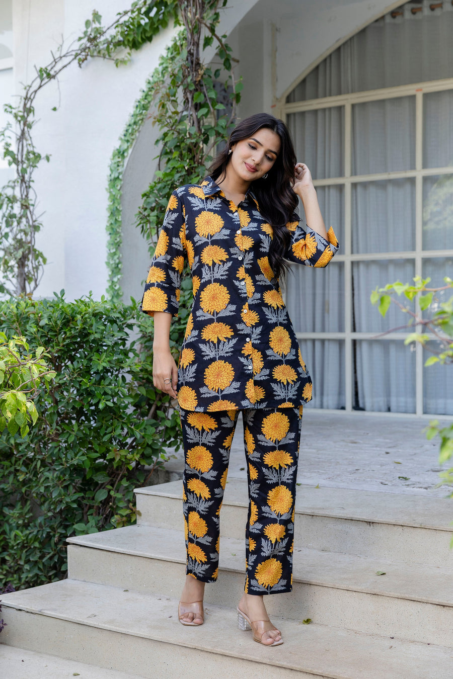 Midnight Sunflower Shirt Style Cotton Co-ord Set — image 6