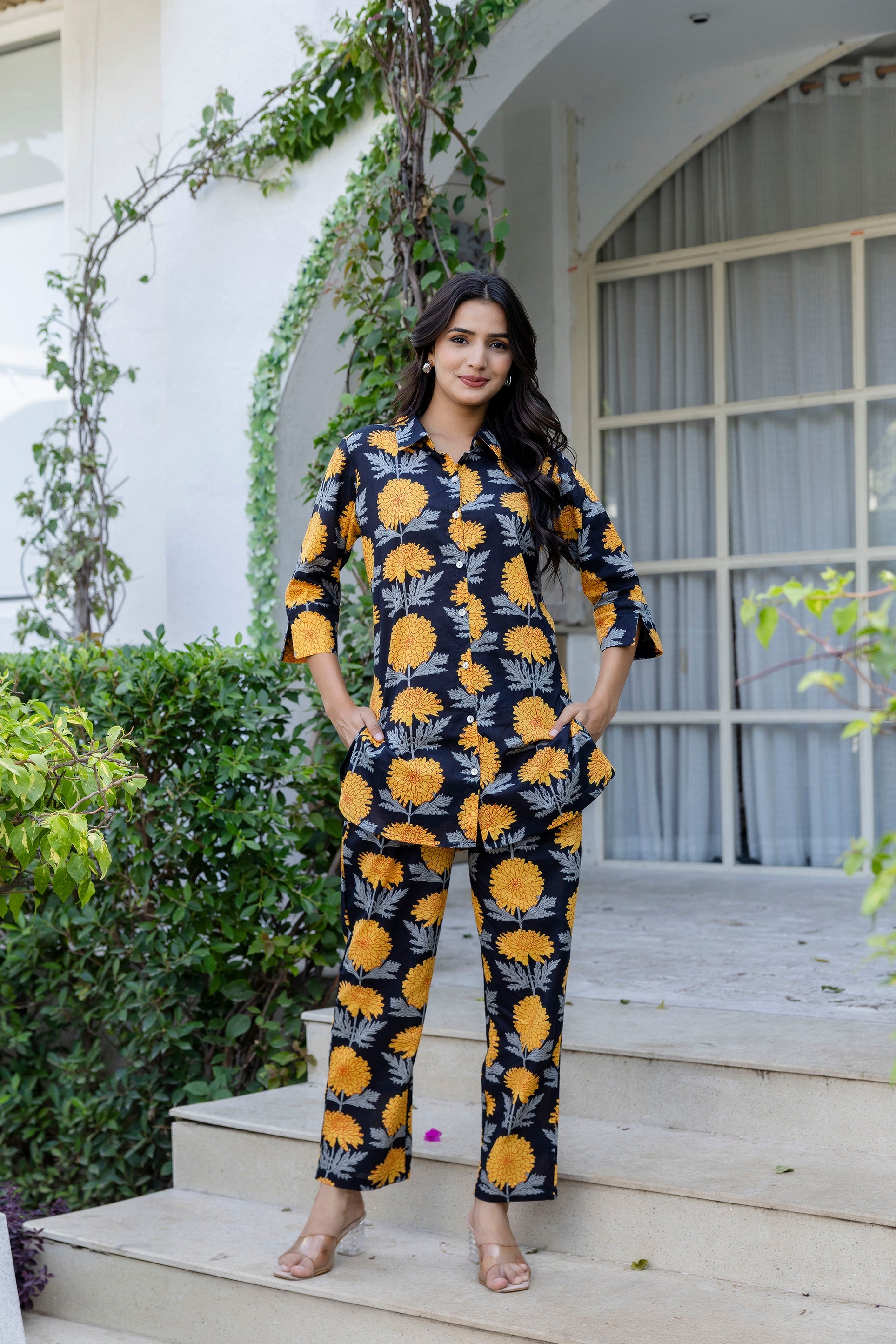 Midnight Sunflower Shirt Style Cotton Co-ord Set - Me&My