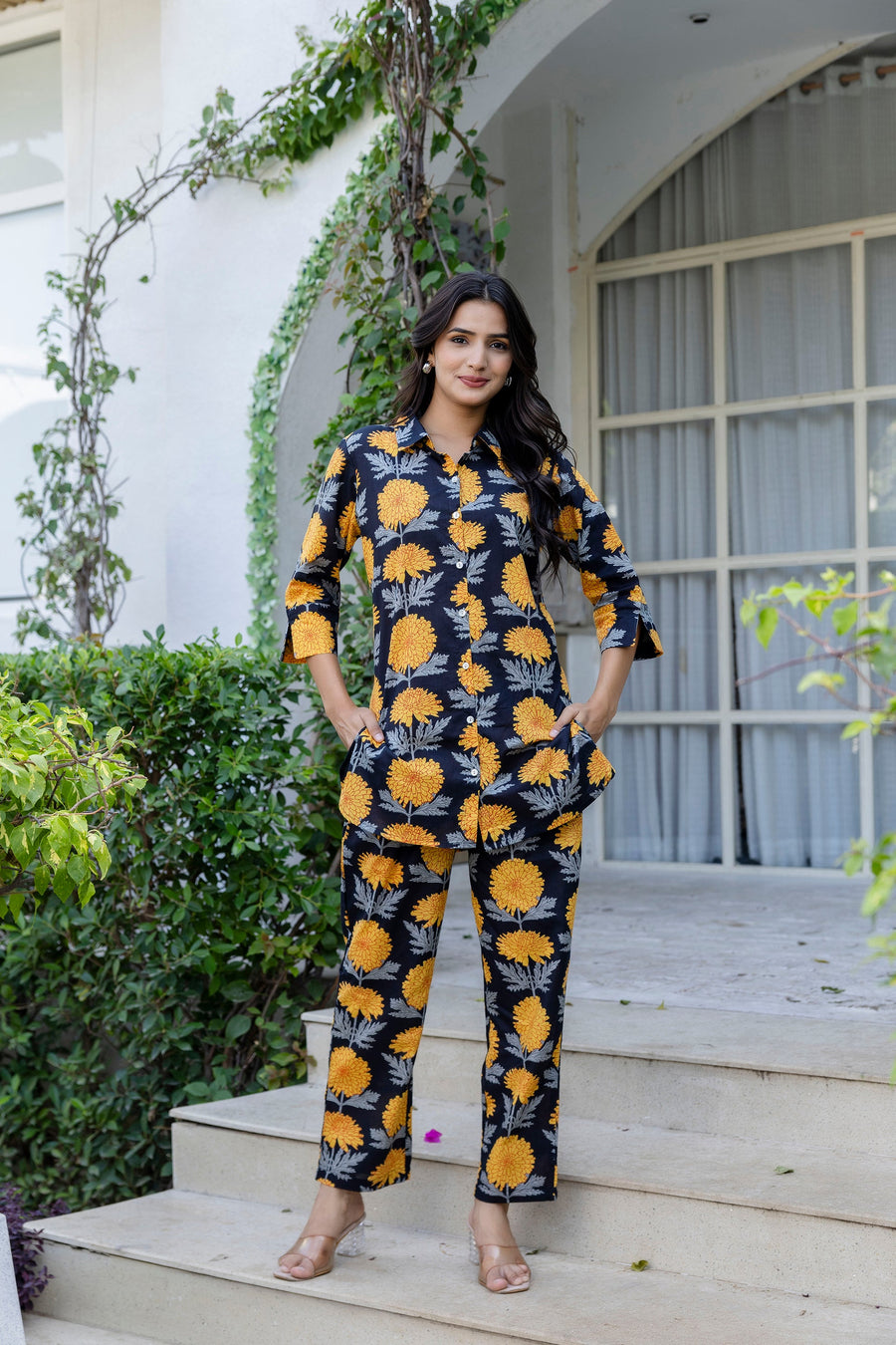 Midnight Sunflower Shirt Style Cotton Co-ord Set — image 4