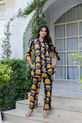 Midnight Sunflower Shirt Style Cotton Co-ord Set - Me&My