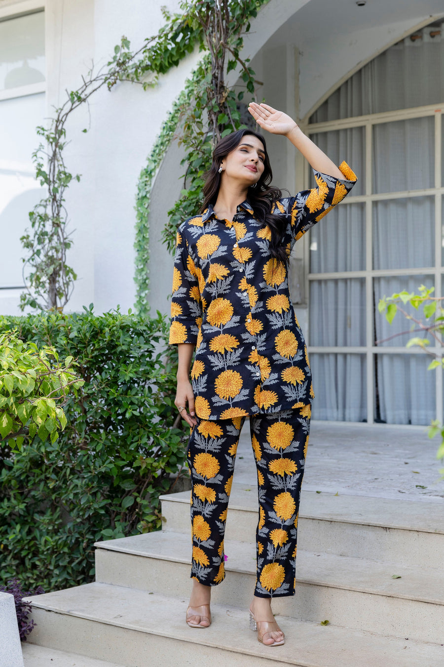 Midnight Sunflower Shirt Style Cotton Co-ord Set — image 5
