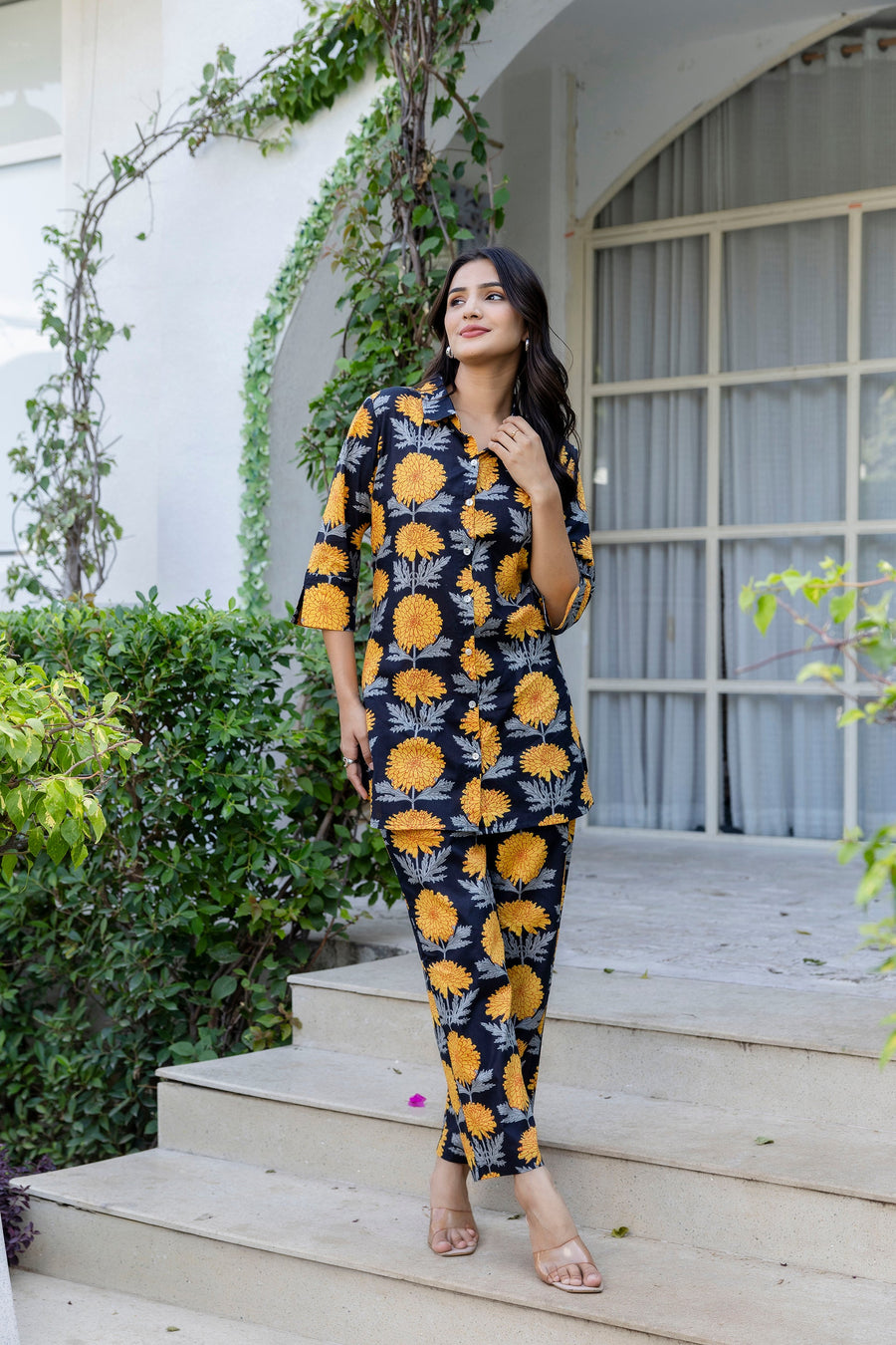 Midnight Sunflower Shirt Style Cotton Co-ord Set — image 10