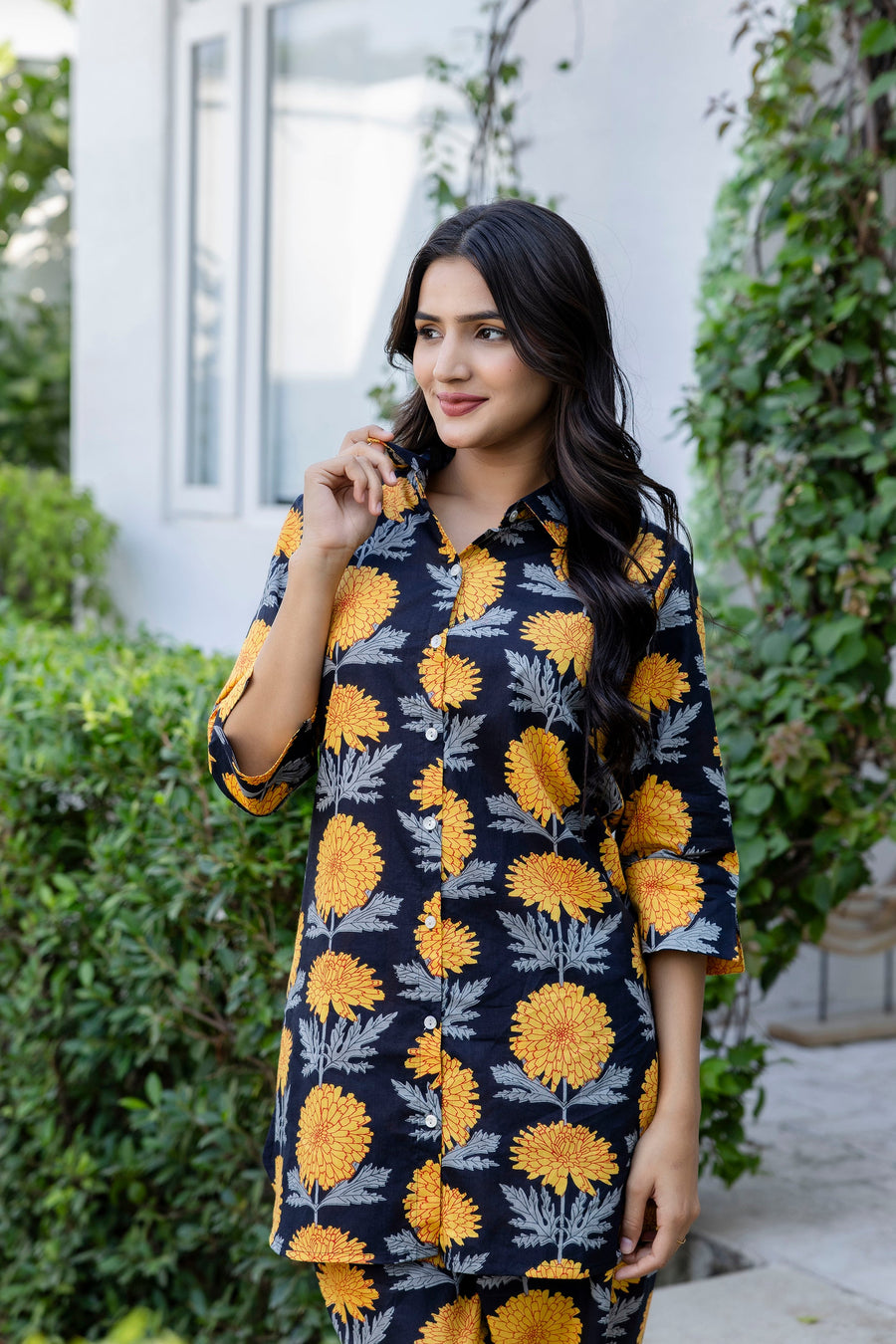 Midnight Sunflower Shirt Style Cotton Co-ord Set — image 8