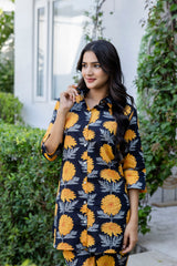 Midnight Sunflower Shirt Style Cotton Co-ord Set - Me&My