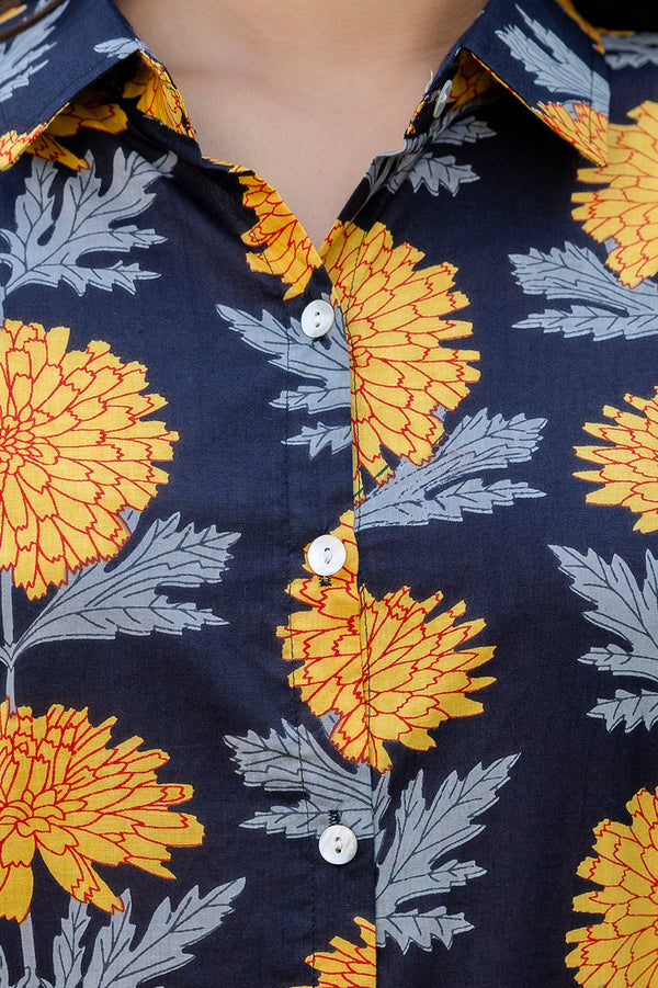 Midnight Sunflower Shirt Style Cotton Co-ord Set